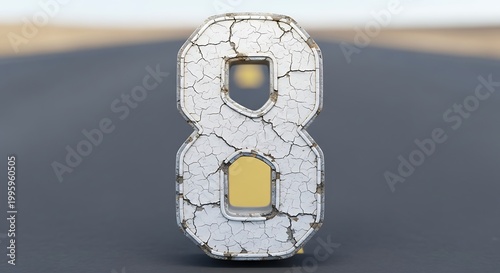 Cracked Stone Number Eight on Asphalt Road.