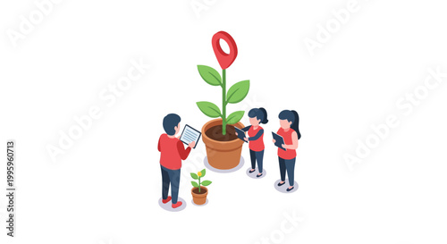 Teamwork and Growth - People Nurturing a Growing Plant Together.