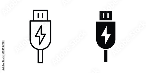 Usb icon design. Editable silhouette and Thin Stroke outlined icons pack