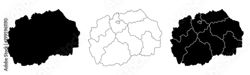 Macedonia map isolated on white background. Macedonia political map. High detailed. Solid simple style.Macedonia map silhouette linear and black illustration. Black and white. Vector editable