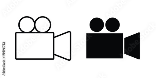 Video icon design. Editable silhouette and Thin Stroke outlined icons pack