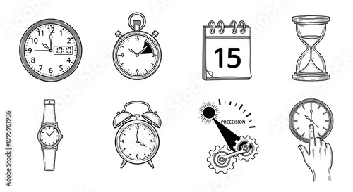A Collection of Illustrated Timekeeping Devices and Symbols of Time Management