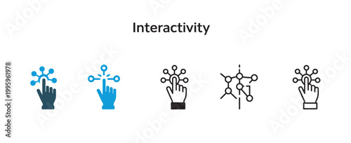 Set of icons representing interactivity, connection, and digital engagement with a finger touch.