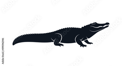 Black silhouette of an alligator walking.