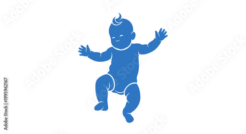Blue baby boy jumping up high.