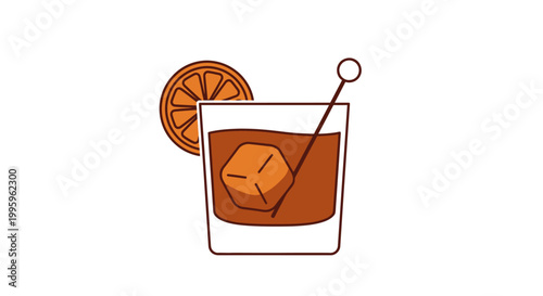 Brown Cocktail with Ice and Orange.