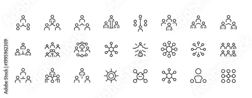 Abstract network and connection icons in a minimalist line art style, representing organization and structure.