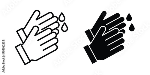 Wash hands icon design. Editable silhouette and Thin Stroke outlined icons pack