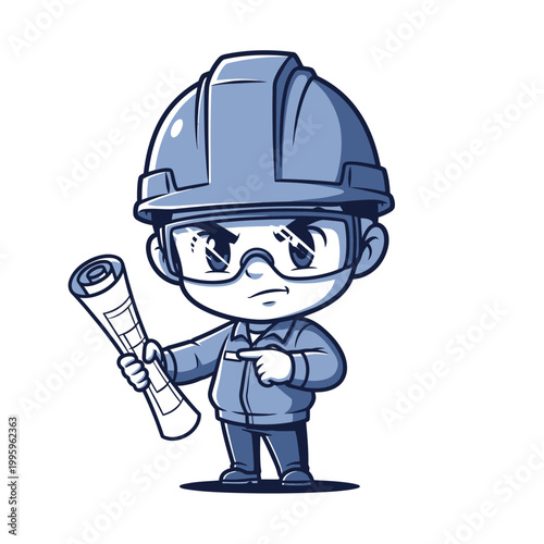 Cartoon character wearing safety gear.