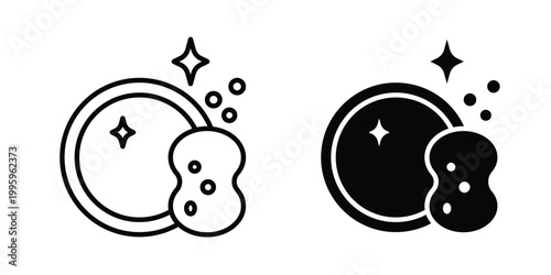 Washing dishes icon design. Editable silhouette and Thin Stroke outlined icons pack