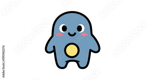Cute blue cartoon monster with big eyes and blush.