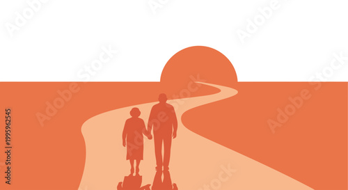 Couple walking on desert road.