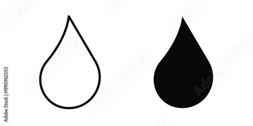Water drop shape icon design. Editable silhouette and Thin Stroke outlined icons pack
