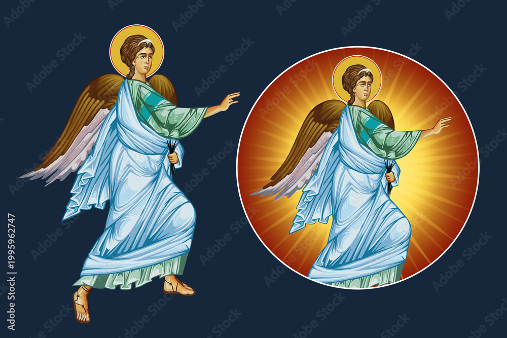 Fototapeta premium Archangel Gabriel. Illustration - fresco set in Byzantine style