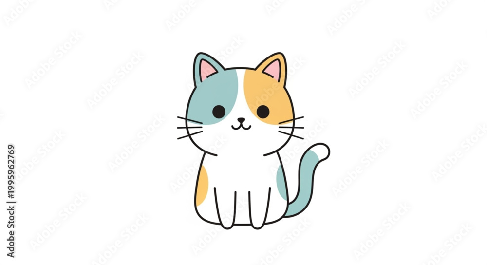 Fototapeta premium Cute Kawaii Calico Cat Illustration.