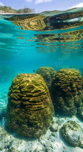 Underwater coral reef ecosystem with vibrant marine life.