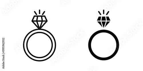 Wedding ring icon design. Editable silhouette and Thin Stroke outlined icons pack