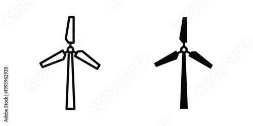 Wind turbine icon design. Editable silhouette and Thin Stroke outlined icons pack