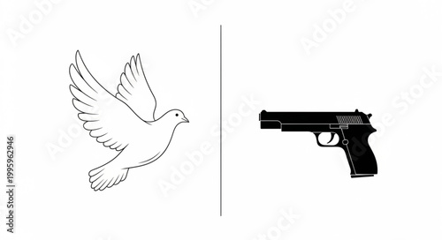 Dove and Gun Symbolizing Peace and Conflict.