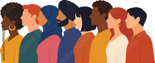Multicultural people side profile diversity banner flat vector illustration