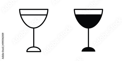 Wine glass icon design. Editable silhouette and Thin Stroke outlined icons pack