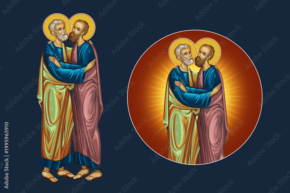 Fototapeta premium Saints Peter and Paul. Illustration - fresco set in Byzantine style