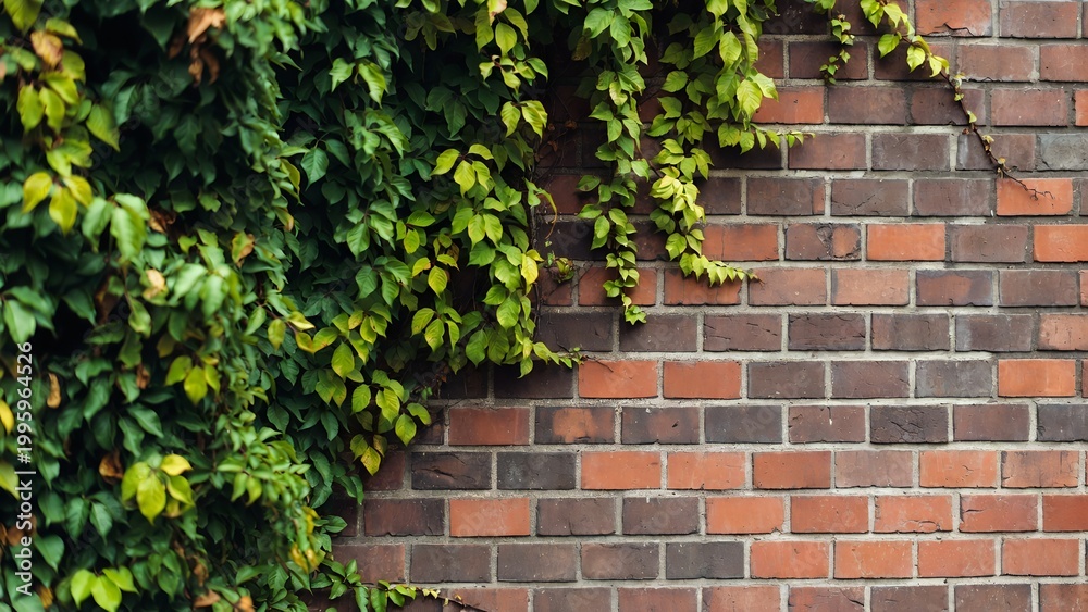 Obraz premium Ivy on Brick Wall Texture - Natural Urban Greenery