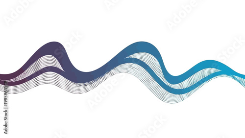 Abstract wave design with halftone dot gradient on a white background.