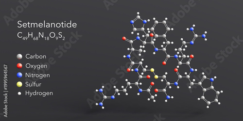 Quadro em tela setmelanotide molecule 3d rendering, flat molecular structure with chemical form
