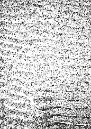 Abstract dotted grain gradient sand or snow texture. Top view on vector sand dunes or snowdrifts with trendy black stipple texture. Rough noisy sand or snow dotted background. Gritty pattern.