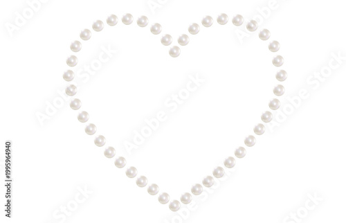 Pearls are arranged into a heart shape on a white background. Vector illustration. Designed for postcards, booklets, and jewelry ads.