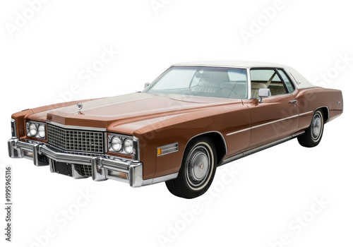 Classic vintage brown cadillac eldorado luxury car with white roof isolated on transparent background