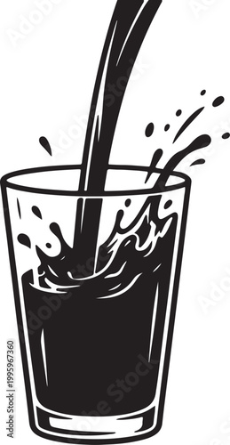 glass filling with liquid splash silhouette vector illustration