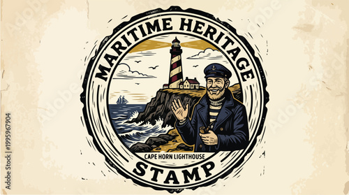 Vintage Maritime Heritage Stamp Logo.