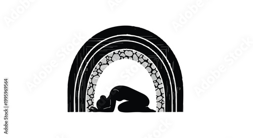 Silhouette of a person finding solace and hope under a stylized rainbow.