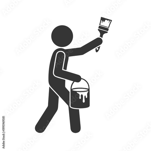 壁を塗る人物のシルエットアイコン