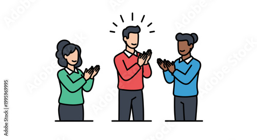 Three diverse people clapping hands in appreciation and celebration.