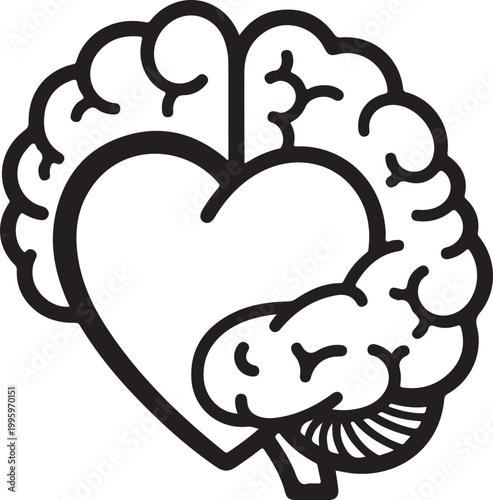 Heart Brain, Love Mind, Brainy Heart, Vector Icon