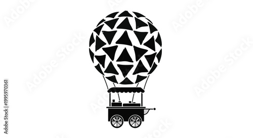Whimsical hot air balloon cart with a geometric pattern, ready for adventure.
