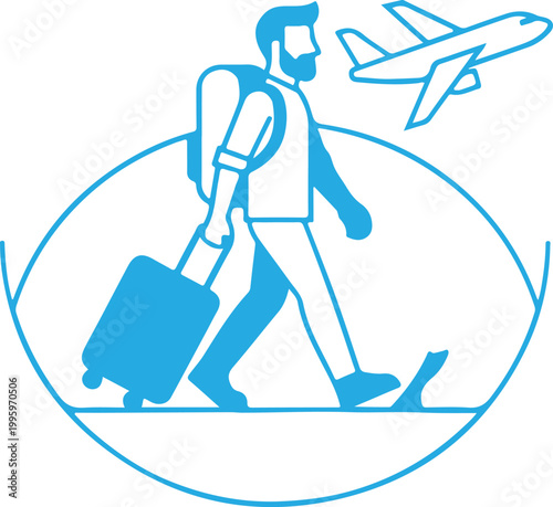 Simple flat vector illustration of a traveler walking with a suitcase icon