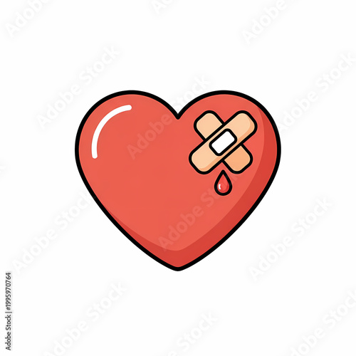 Heart icon with bandage and blood drop on white background