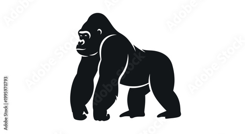 Black silhouette of a gorilla standing.