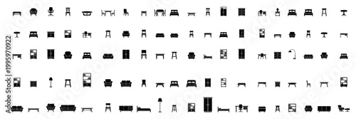Furniture Silhouette Collection Home and Office Interior Icons Illustration