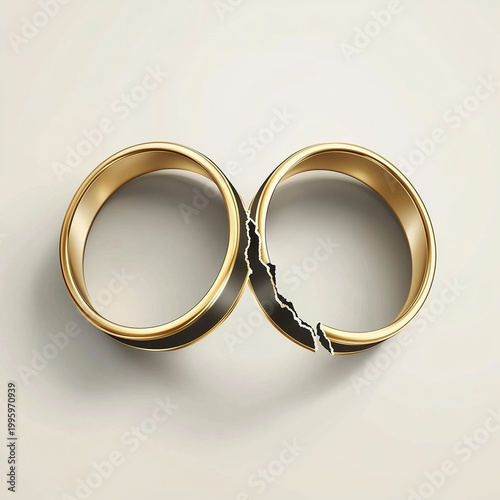 Broken gold rings minimal concept on neutral background