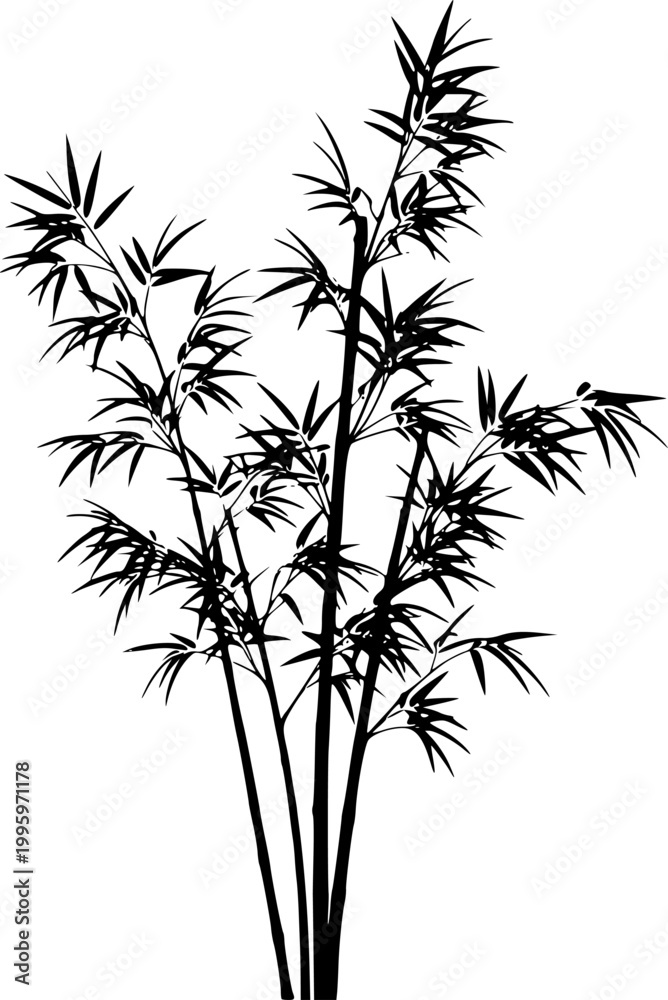 Obraz premium Minimalist black bamboo plant silhouette isolated on white background