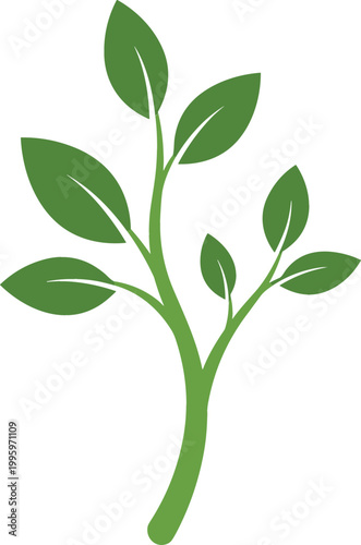 Simple green plant branch with leaves minimal flat design nature icon eco friendly growth symbol vector illustration isolated on light background