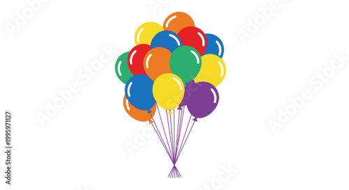 Colorful balloons tied together in air.