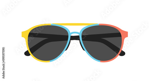 Colorful trendy sunglasses with black lenses.