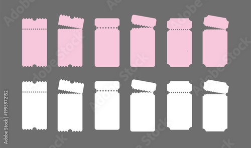 Paper Ticket Icon Set. Event admission and travel symbols. Cinema pass and concert design. Retro movie pass and raffle
