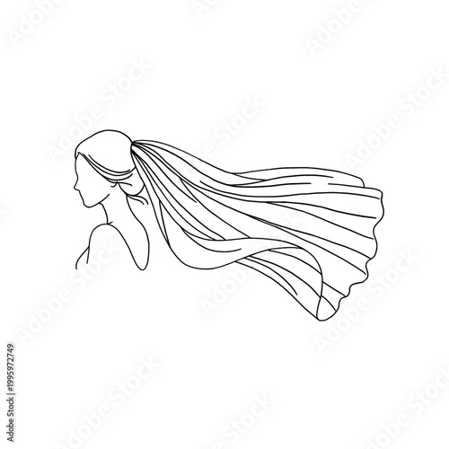 Black and White, Outline Hand drawn wedding and Bachelorette theme illustration, fine line art style